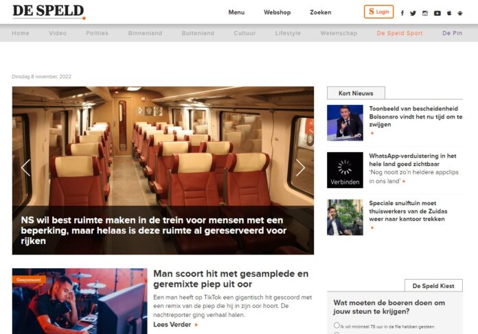 Screendump van De Speld website